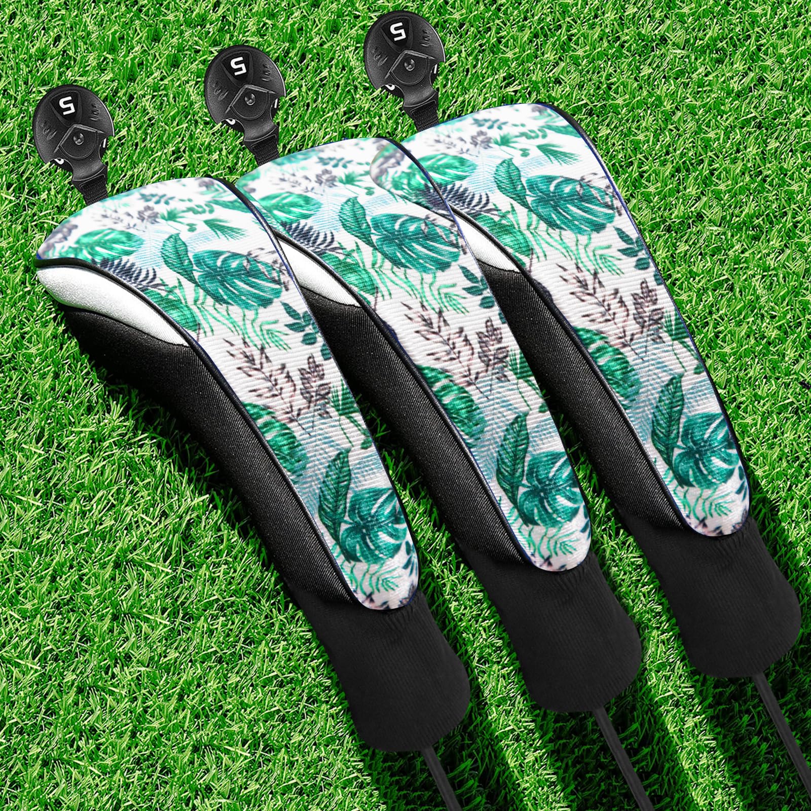 Golf Woods Club Head Covers Hybrid 2/3 Pack With Gift Box, Golf Head Covers 3 5 X With interchangeable Number Tag for Men Women (Leaves 3pcs)