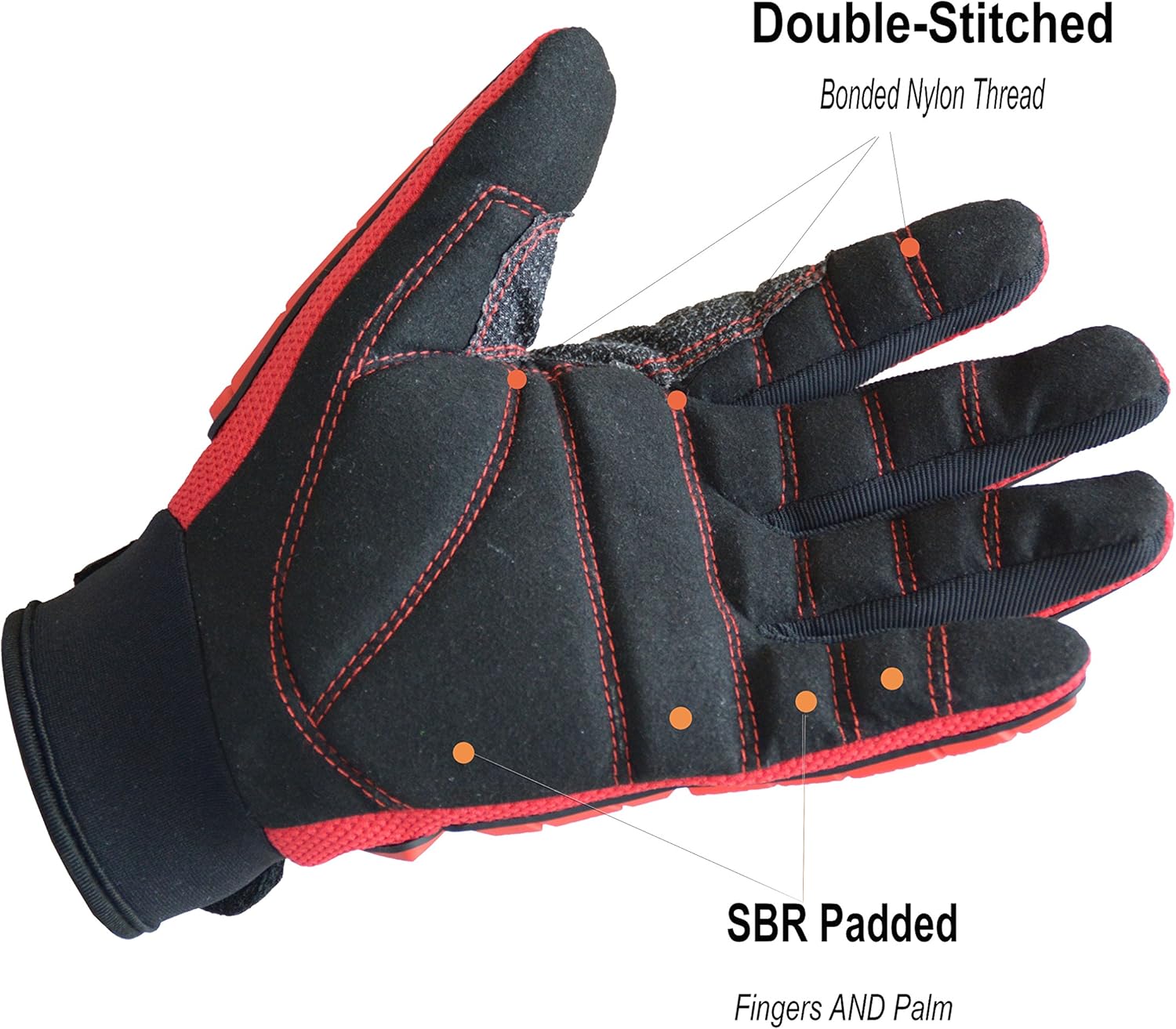 HANDLANDY Anti Vibration Gloves, SBR Padding, TPR Protector Impact Gloves, Men Mechanic Work Gloves (Large, Red) - Image 3