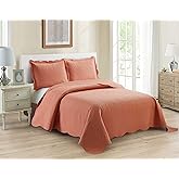 Home Collection 3pc King/Cal King Over Size Luxury Embossed Bedspread Set Light Weight Solid Coral New