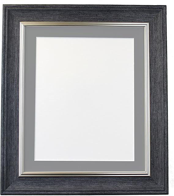 FRAMES BY POST Scandi Vintage Charcoal Grey Picture Photo Frame With Dark Grey Mount A1 Image