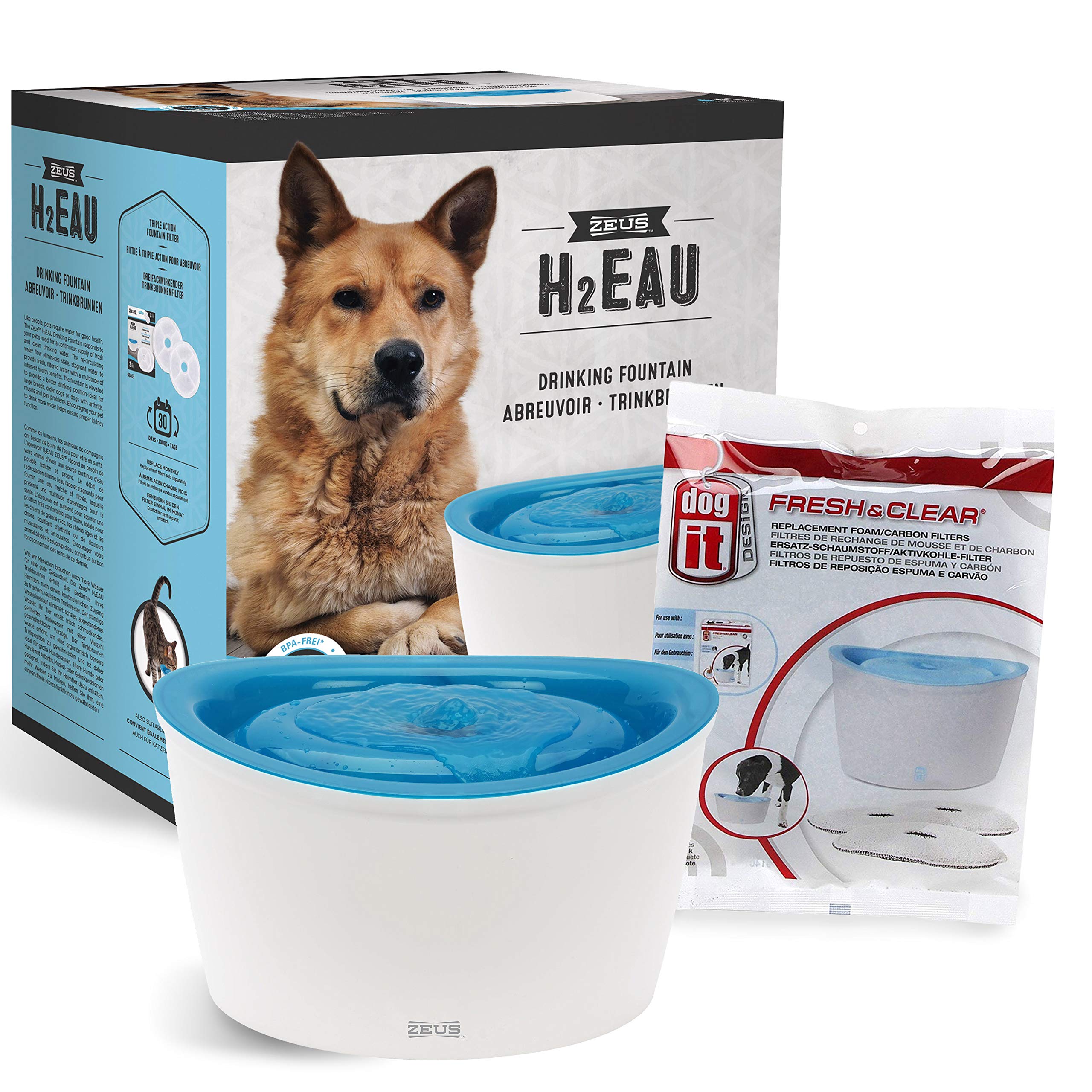 ZEUS Elevated Dog Water Dispenser, Dog Drinking Water Fountain with 4