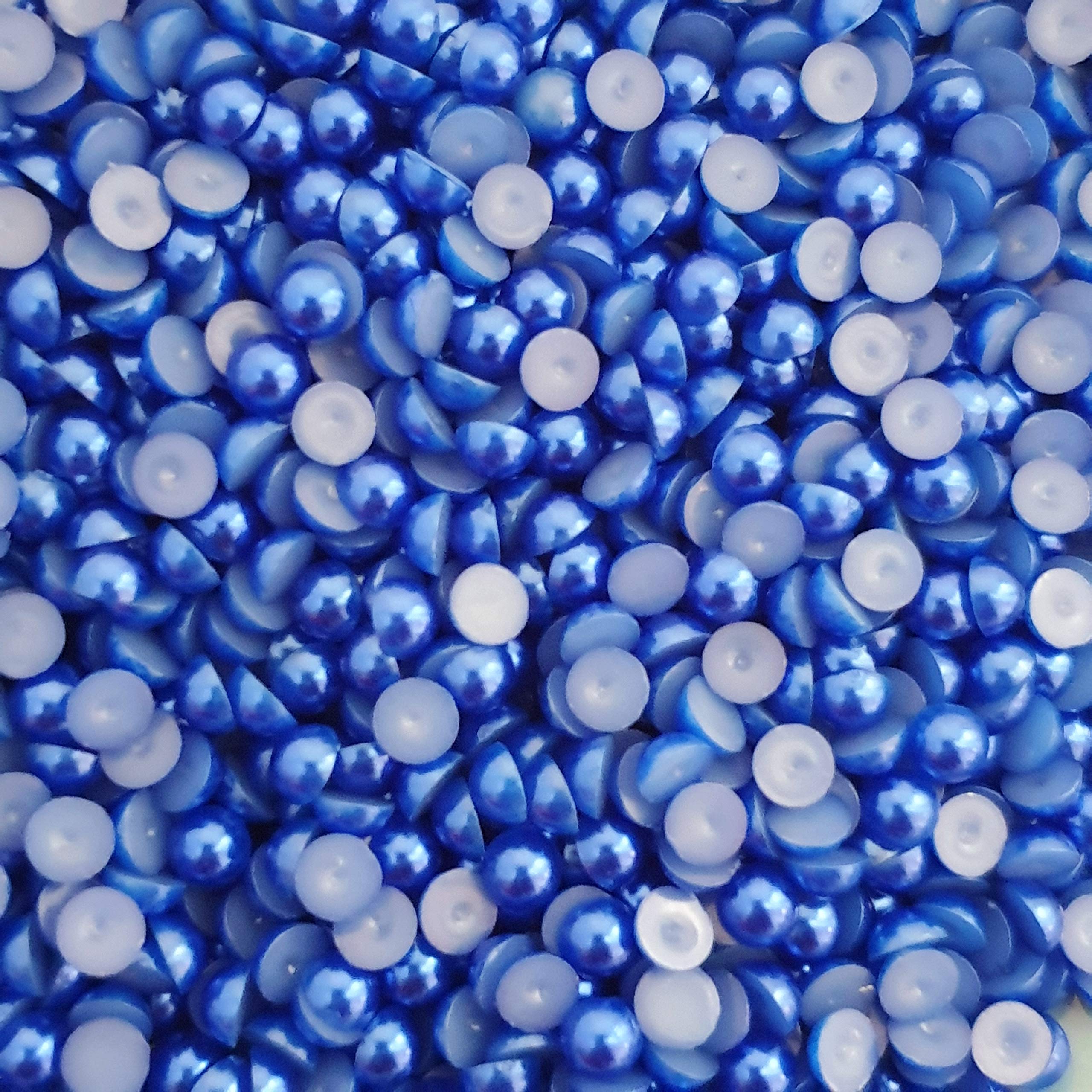 MajorCrafts 2000pcs 4mm Flat Back Half Round Resin Pearls Arts and Crafts Gems (Dark Blue C33)