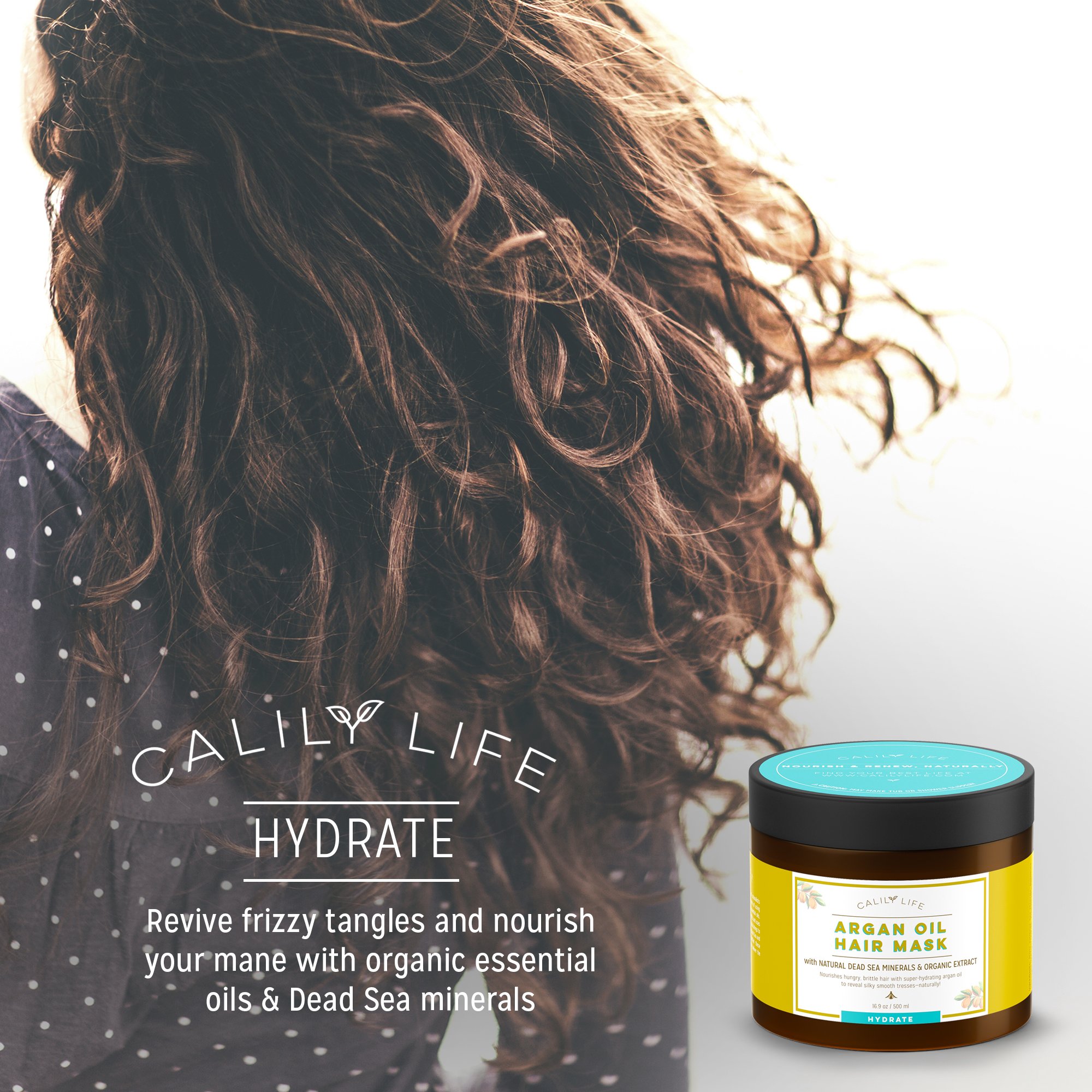 Calily Life Organic Moroccan Argan Oil Hair Mask with Dead Sea Minerals, 17 Oz. - Deep Conditioner and Nourishing - Promotes Healing & Hair Growth -Detoxifies, Strengthens, Shines & Softens [ENHANCED]