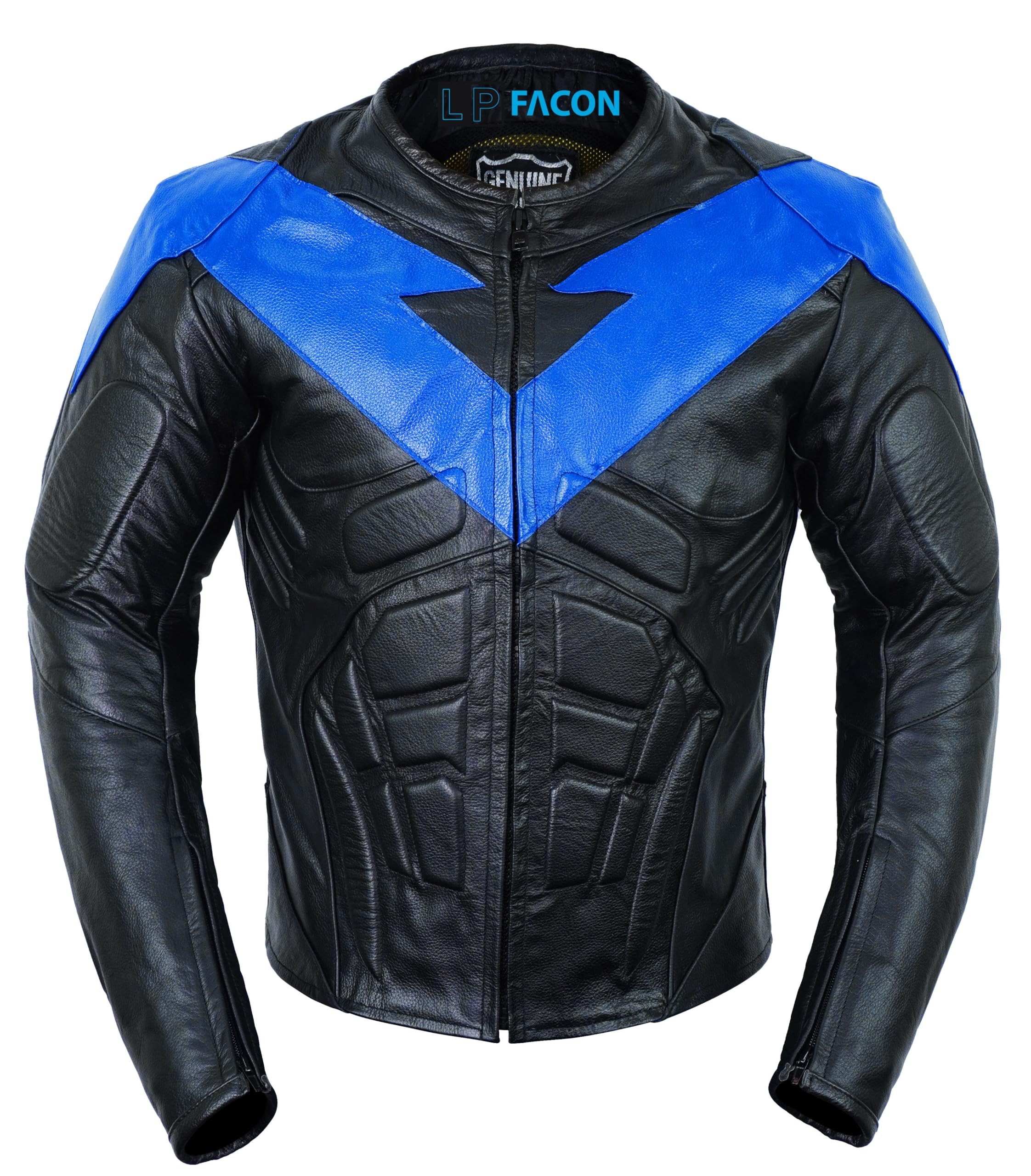 送料無料LP-FACON Night Motorcycle Jacket Men - Black ＆ Blue Protective Motorcycle Leather Jacket - Biker Armor Motorbike Padded Jacket Costum並行輸入