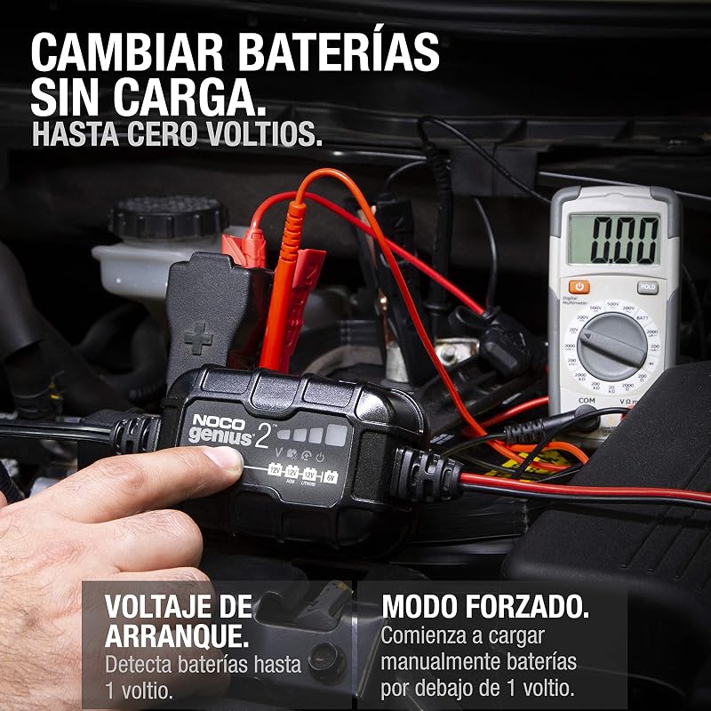 GENIUS2: Cargador Inteligente de baterías 2A 6V/12V – Mantenedor automático y desulfatador – Protección contra sobrecarga y compensación térmica – para baterías de Plomo y Litio
