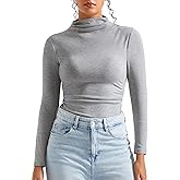 SUUKSESS Women Ribbed Modal Long Sleeve Casual Tops High Neck Going Out T Shirts