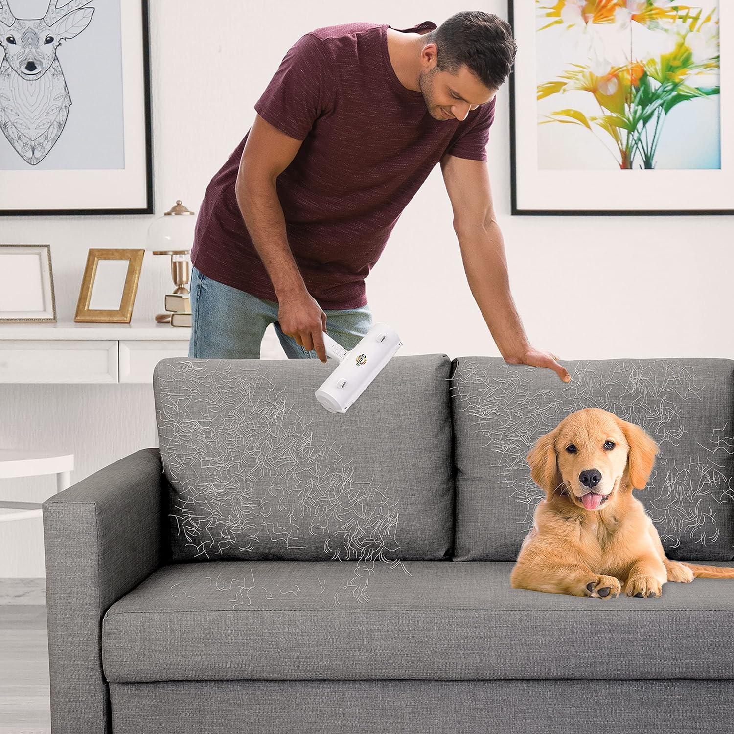SCRUBIT Pet Hair Remover - Dog & Cat Roller Brush with Built-in Waste Bin - Reusable Animal Lint Removal Tool - Cleans Couch, Beds, Sofas, Cars, and Furniture from Pet Fur and Lint : Pet Supplies