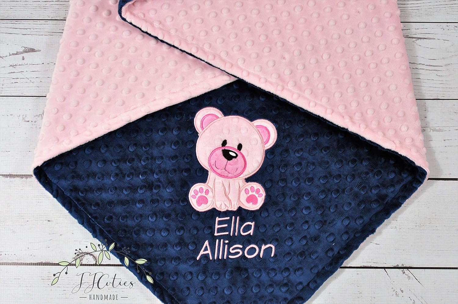 Personalized Teddy Bear minky baby blanket, baby boy
