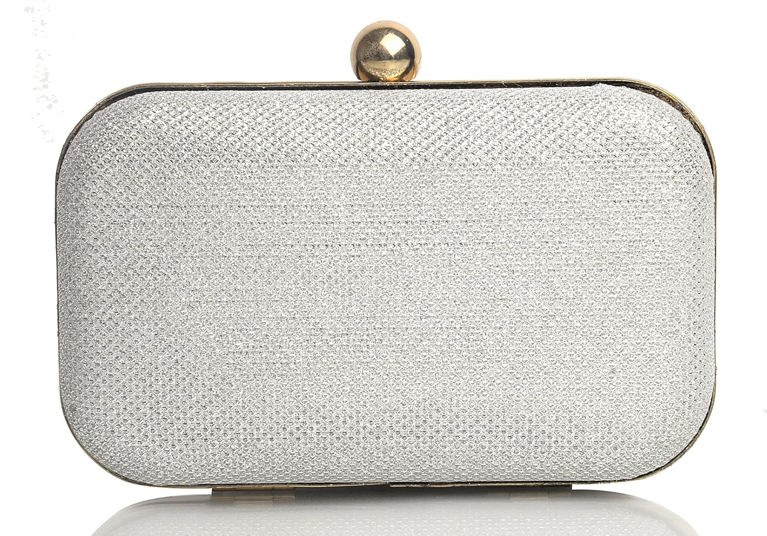mammon women's bridal clutch with sling (box-silver)