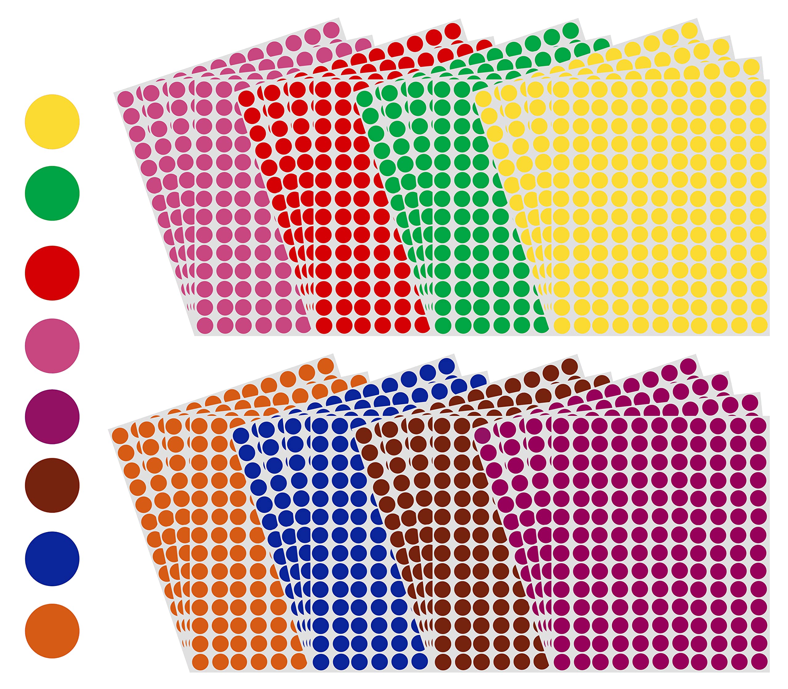 Kids Colored Round Dots 10mm 8 Colors - 32 Sheets -1cm - Arts, Crafts, Fun and Games Stickers - 4832 Pack by Royal Green