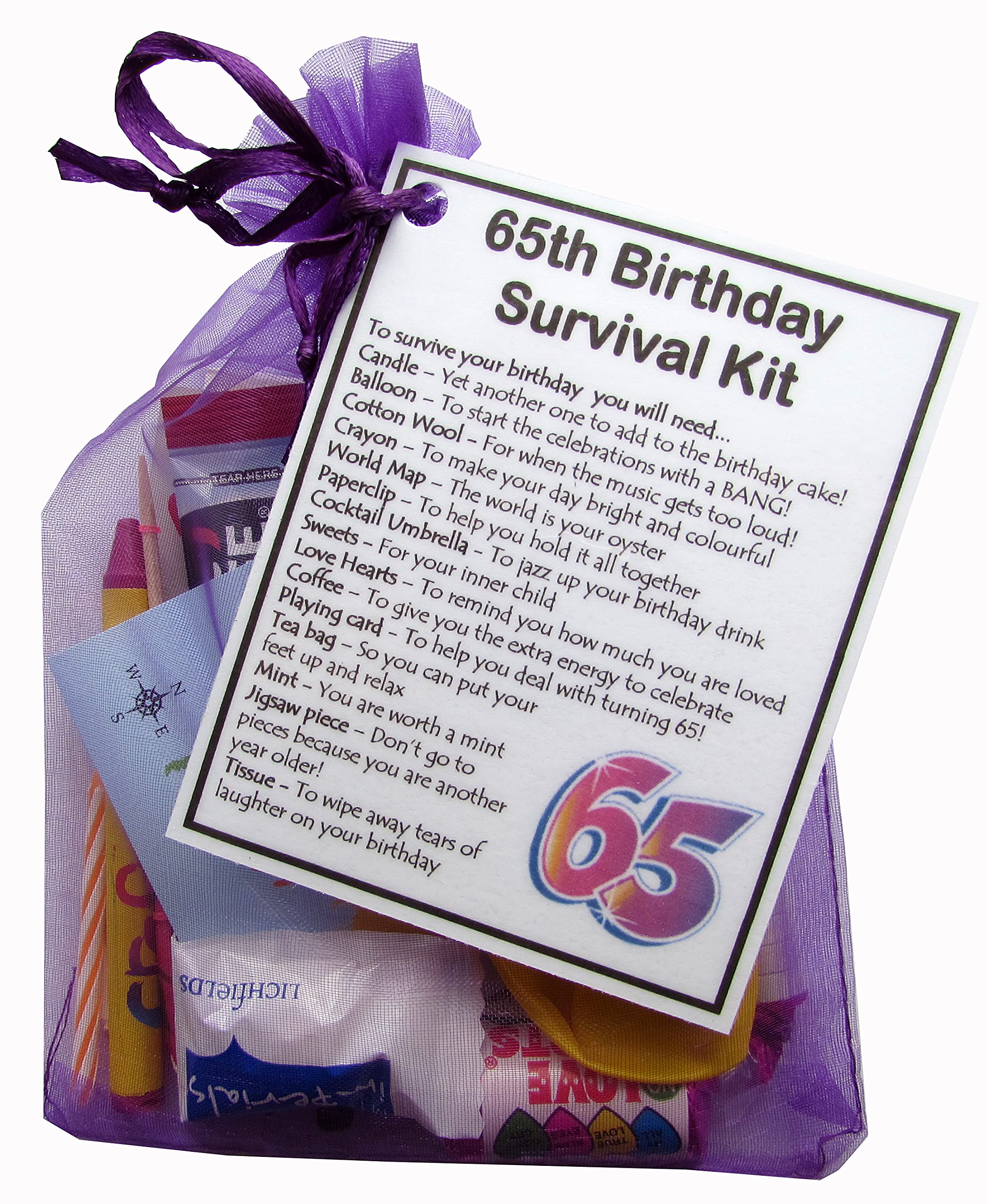 65th Birthday Survival Kit - Small Novelty Gifts for Him or Her