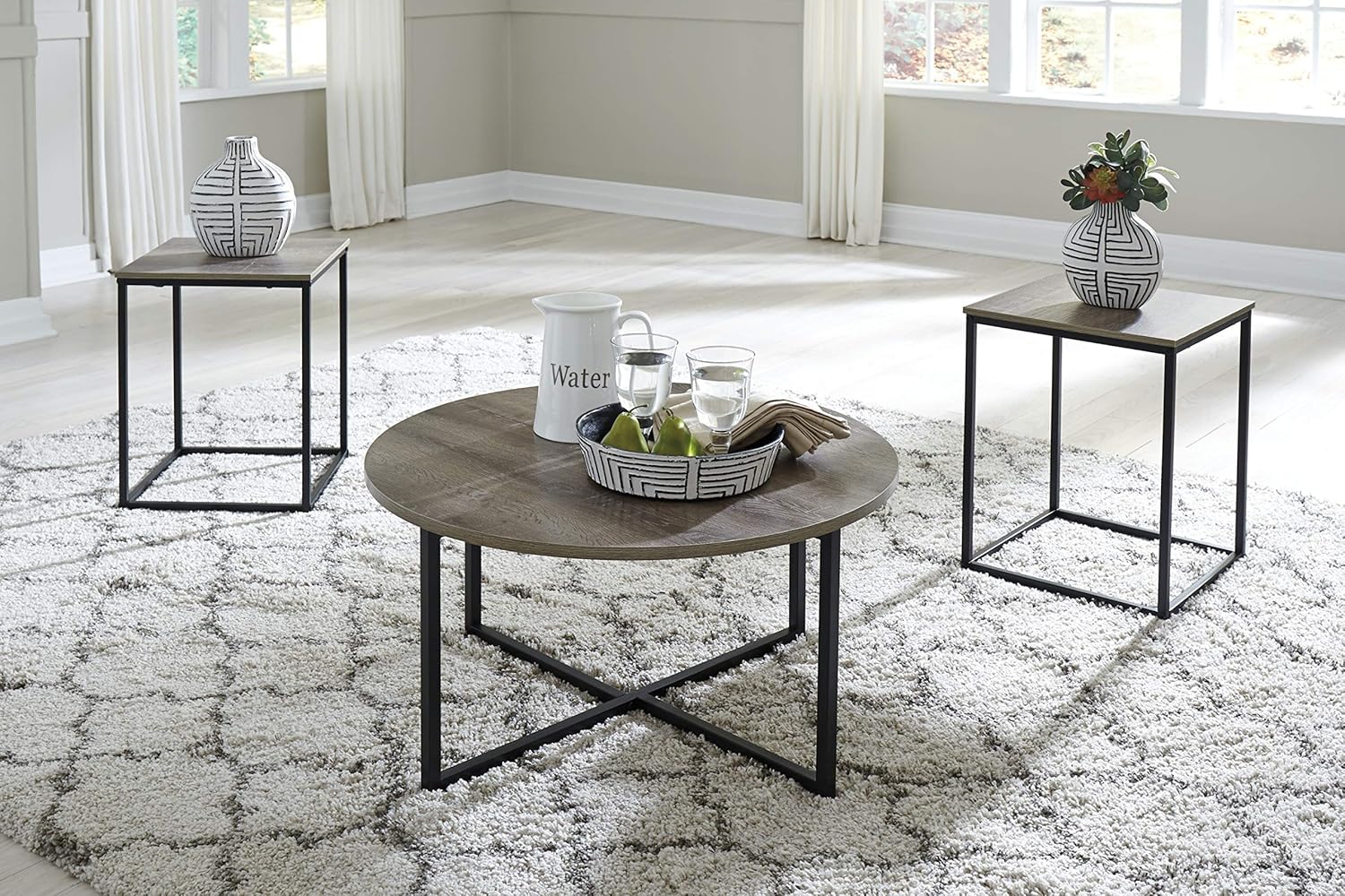 Signature Design by Ashley Ashley Furniture Signature Design - Wadeworth Occasional Table Set Set of 3 - Distressed Style, Two: Furniture & Decor