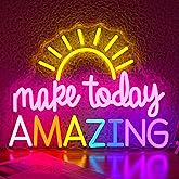 GNVETZLL Make Today Amazing Neon Sign Yellow Sunrise Neon Light Inspirational Letter Neon Light Up Sign Boho Wall Art LED Light Sign for Party Birthday Cafe Wedding Gym