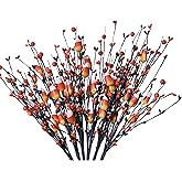 LLZLL 6 PCS Halloween Picks,17in/43cm Tall Artificial Fall Stems Halloween Berry Spray with Fake Candies for Holiday and Fall Decor