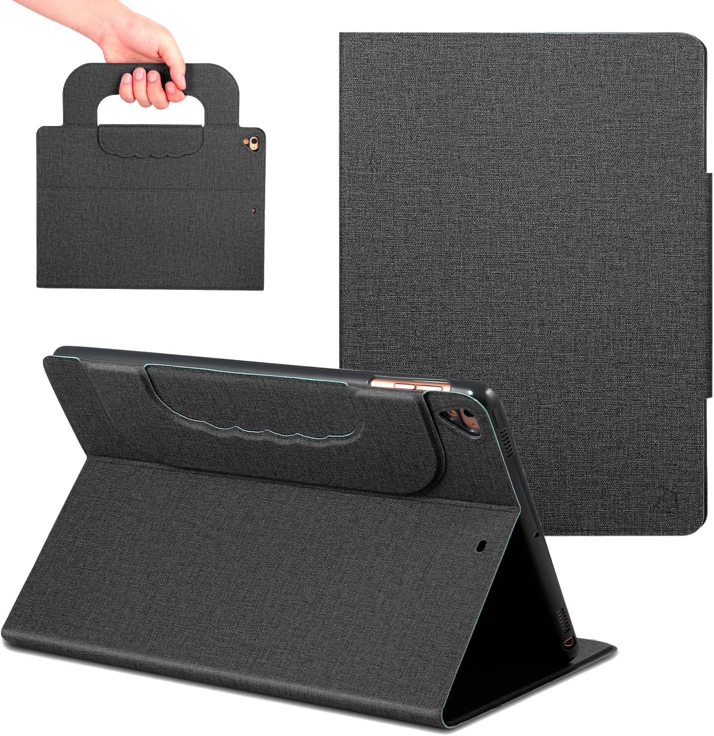 New iPad Case 9.7 inch with Handle,ANG PU Leather Business Case with Auto Wake/Sleep Function,Folio Stand Case with Cover for iPad 9.7 inch 2018 /2017/iPad Pro 9.7/iPad Air 2/iPad Air(Black)