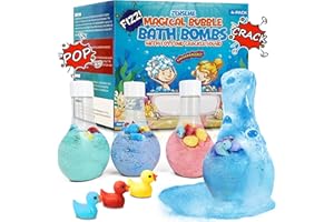 ZENSEME Kids Bath Bombs Powder with 12 Mini Toy Ducks Inside – Bubble Bath for Kids with Natural Essential Oils – Bubble Bath Magic Science Kit Mix - Blast of Fizzy Foamy & Eruption Colors – Gift Set of 4