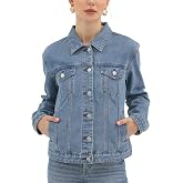 Argstar Women Denim Jacket Button Up Long Sleeve with Inner Pockets