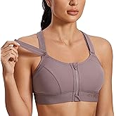 SYROKAN Womens' Sports Bra High Impact Support Zip Front Adjustable Large Bust Racerback Wirefree Padded