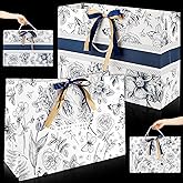 2Pack 16.5" Extra Large Blue Rose Gift Bag Set with Handles and Ribbon, Vintage Floral Large Paper Gift Bag,Durable Premium Present Bags for for Birthday, Wedding, Baby Shower, Mother’s Day, Anniversary