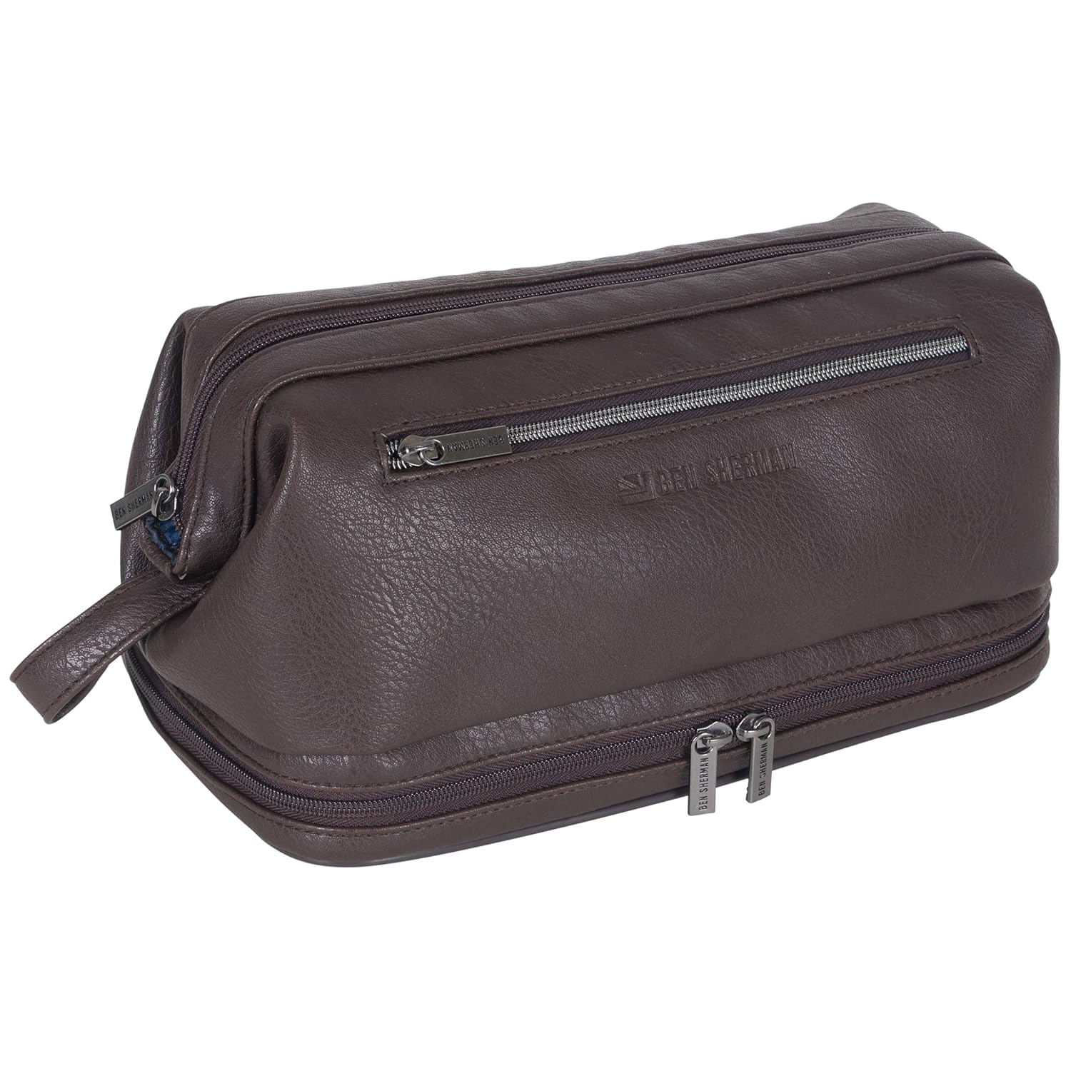 Ben Sherman Noak Hill Collection Vegan Leather Toiletry Travel Kit, Brown, 2PC Set: Industrial & Scientific