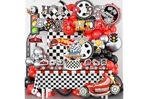 Race Car Birthday Decorations, 112pcs Race Car Party Decorations Set Includes Race Happy Birthday Banner Balloons Cake Topper