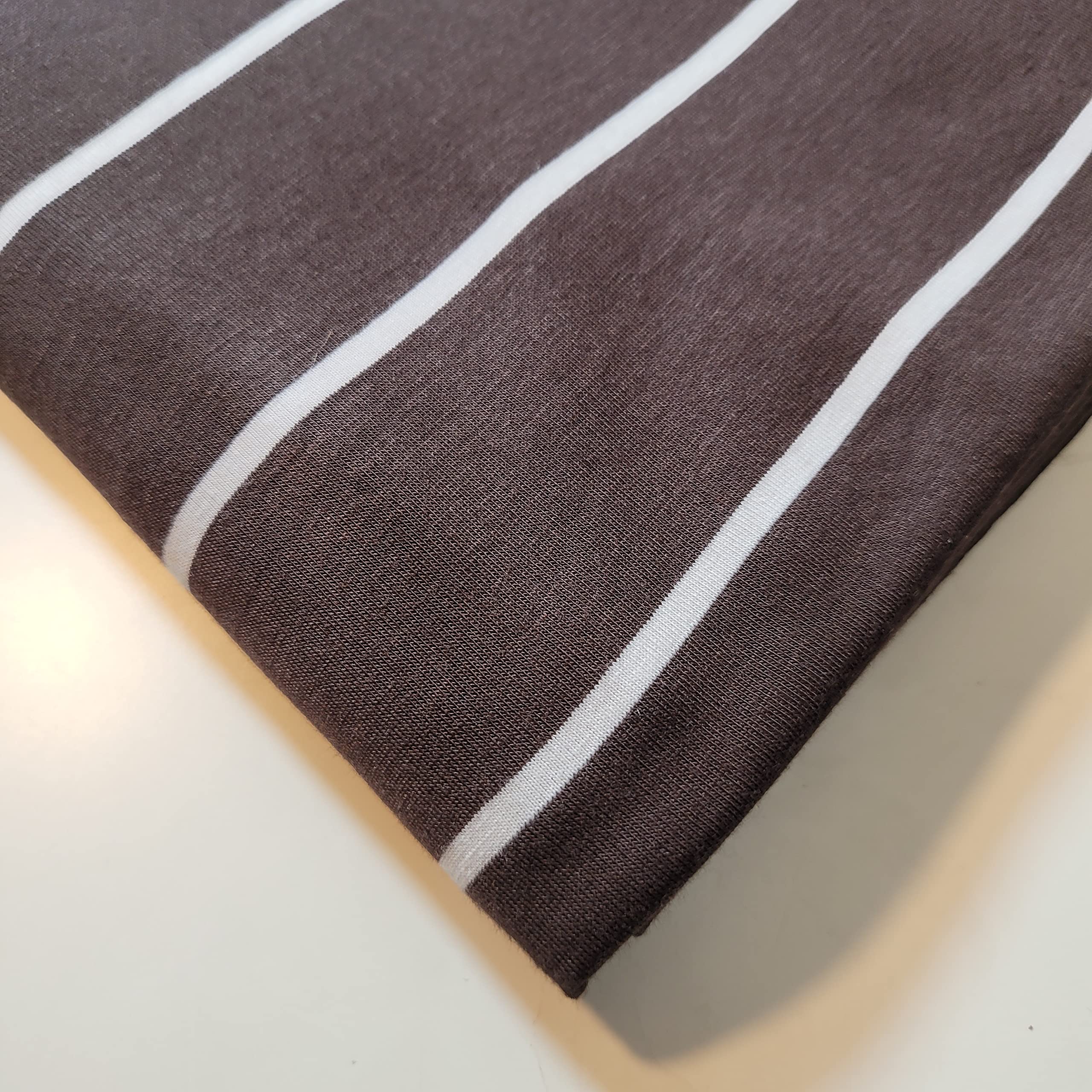 Soft Printed Cotton Jersey Stretch Knit Fabric – Ideal for T-Shirts, Babywear, Dressmaking & Crafts | 58" (150cm) Wide | Sold Per Meter (Pre-Cut) (Brown Stripe) — image 1