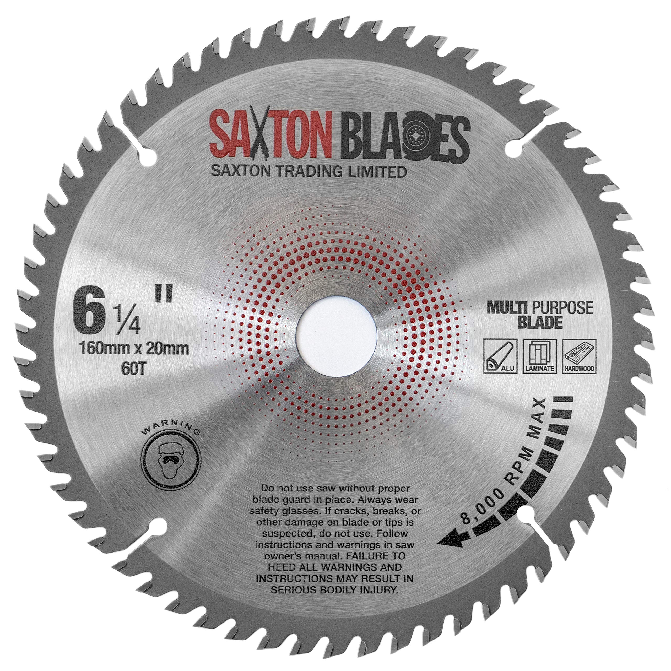 TCT16060TMPB TCG Saxton TCT Circular Saw Blade 160mm x 60T x 20mm Bore (16mm ring) Aluminium Laminate Hardwood