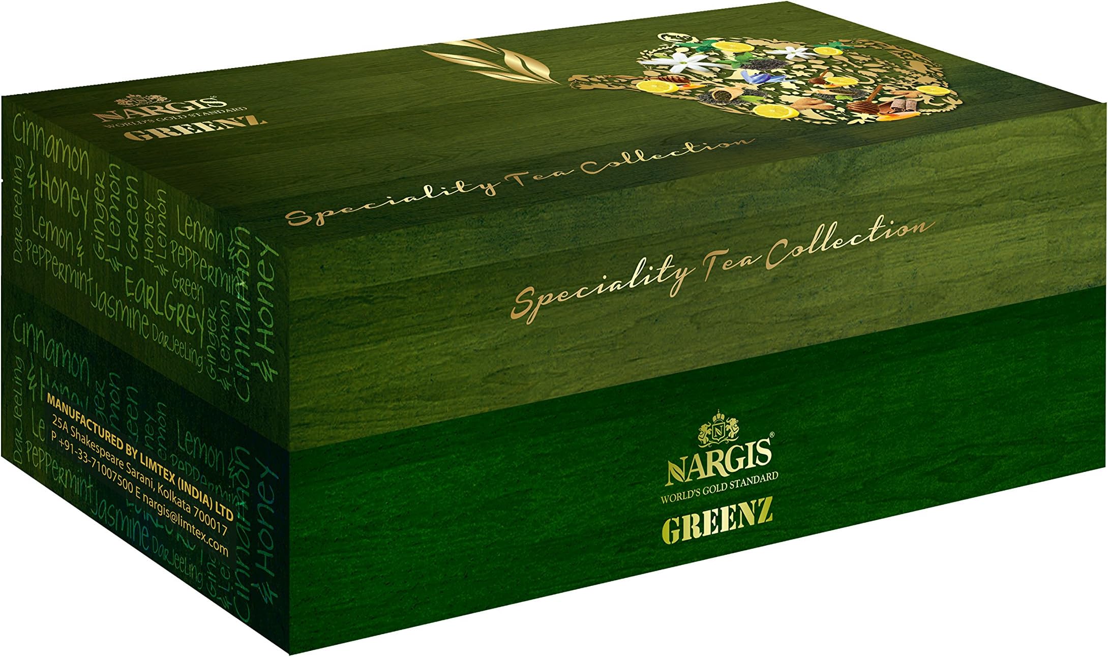 Nargis Green Tea Box Corporate Gift Set 6 Assorted Green Tea Flavors 10 Tea Bags for Each Flavor Herbal Healthy Organic 100% Natural Pure Garden Fresh