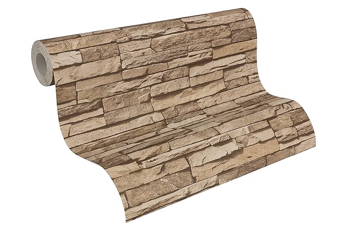 A.S. Création Vliestapete Dekora Natur Tapete in Naturstein Optik fotorealistische Steintapete 10,05 m x 0,53 m beige braun M