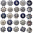 Ajuny Set of 25 Ceramic Knobs Colorful Blue for Kitchen Cabinets Bathroom Cupboards Dresser Drawers Chest Handmade Pottery Decorative Knobs