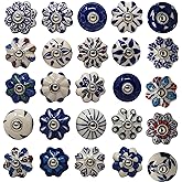 Ajuny Set of 25 Ceramic Knobs Colorful Blue for Kitchen Cabinets Cupboards | Bathroom Dresser Drawers Chest Handmade Pottery Decorative Knobs for Wardrobes, Furniture, Doors &amp; Home Decor