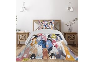 Lunarable Abstract Coverlet Set Twin Size, Pattern with Colorful Cartoon Style Horses Pony Childhood Theme Childish Artwork, 2 Piece Decorative Quilted Bedspread Set with 1 Pillow Sham, Blue Green