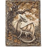ainori Autumn Dragon Fleece Blanket - Lightweight Soft Cozy Gifts Throw for Fantasy Lovers,Women,Men,Enchanting Tree of Life Blankets,Home Room Modern Artistic Decor 50x60in