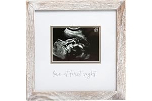 Pearhead Love at First Sight Sonogram Picture Frame, Gender Neutral Ultrasound Keepsake, Baby Gift for Expecting Parents, Ideal Pregnancy, Shower and Nursery Decor, 4” x 3” Photo Insert, Rustic