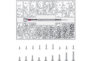 QOOSIKICC 500 Pcs Laptop Screws, M1.2/M1.4/M2 Small Screws, Micro Tiny Screws for Electronics, Mini Screws, Computer Replacement Screws for Glasses Watch SSD M.2 Hard Drive Repair Screws