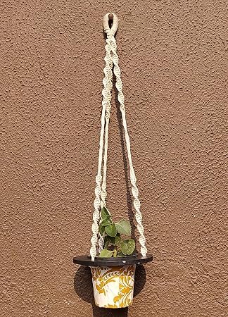 VAH Macrame Cotton Rope Wall Hanging Flower Pot Holder Plant Hanger Without Plant Container Set (Ring, White, Medium, VAHPH015)