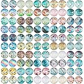 PH PandaHall 100pcs 12mm Glass Cabochons, Mixed Abstract Shell Tiles Ocean Seaside Cabochons Seashell Mosaic Printed Picture Tile Half Round Dome Cabochons for Christmas Necklace Jewelry Making