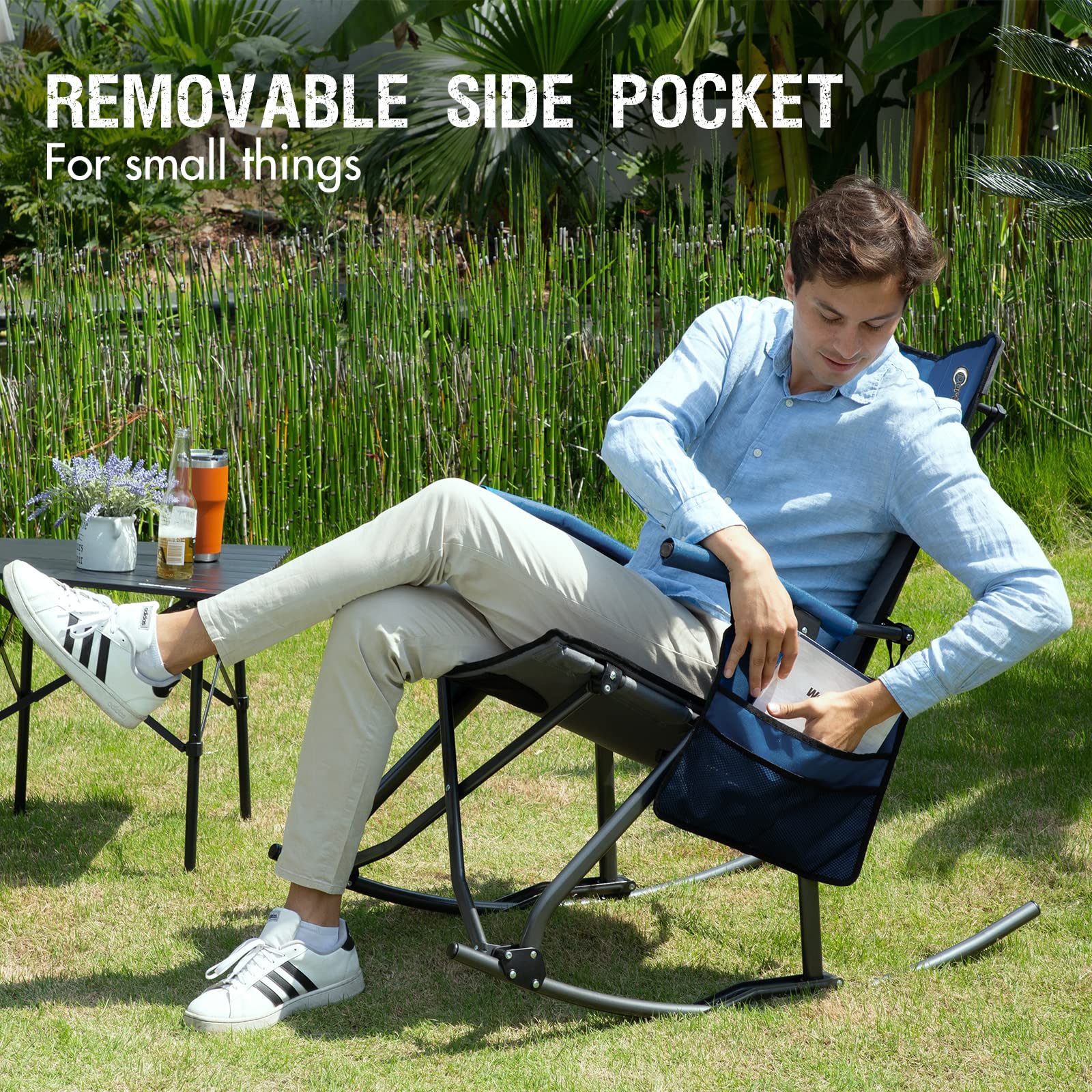 PORTAL Folding Rocking Chair, Oversized Camping Rocker Outdoor with High Back Hard Armrest