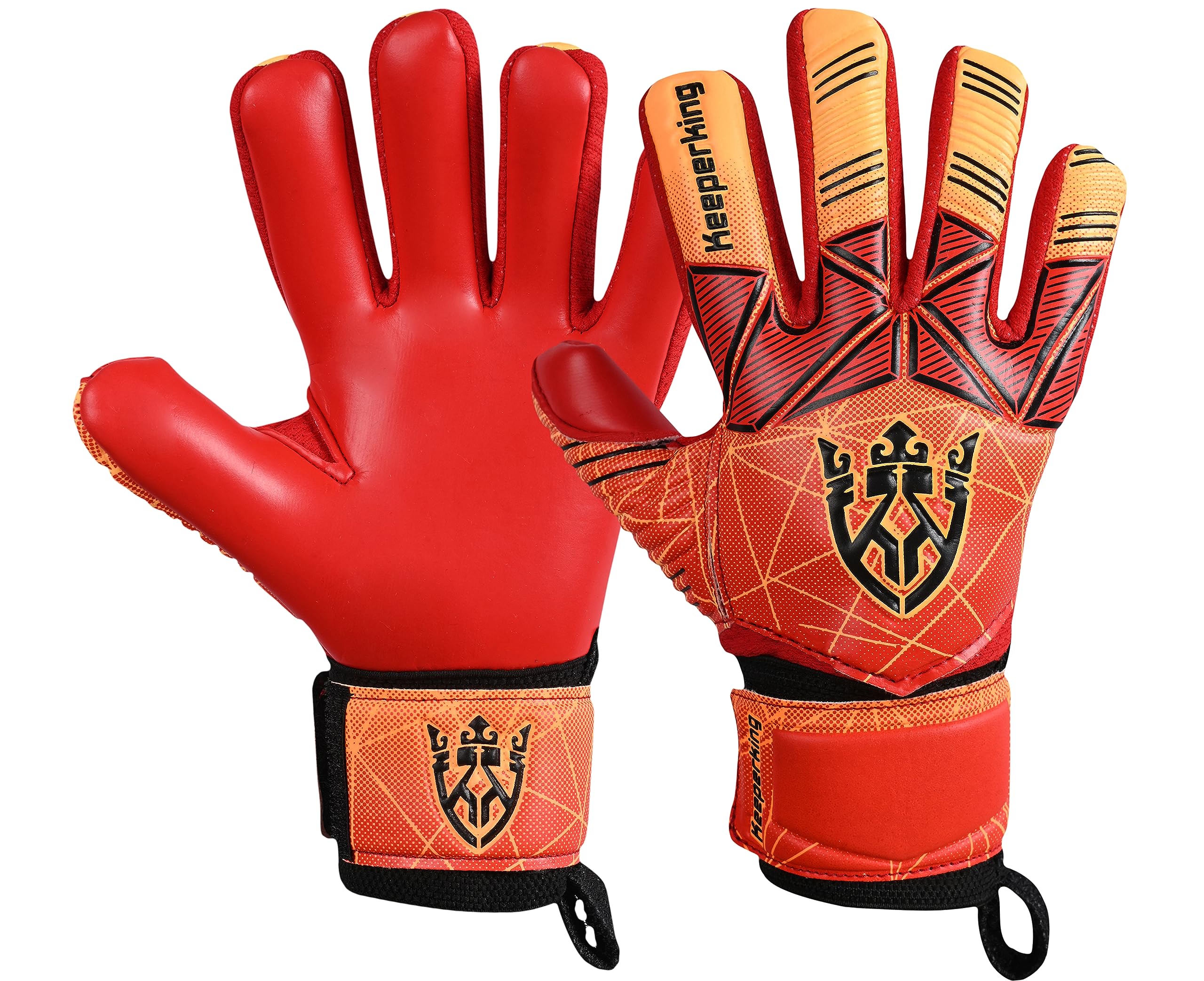 Keeperking Goalkeeper Gloves Kids, Boys, Youth, Adult, Men - Goalie Glove Latex Strong Grip palms with Removable Finger Spines Protection - Football Goalkeeping Glove for Training(Red, Size 7)
