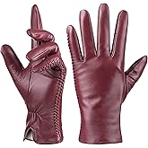 QNLYCZY Genuine Sheepskin Leather Gloves for Women, Winter Warm Touchscreen Texting Cashmere Lined Driving Dress Gloves