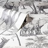 Arthouse Safari Elephant Charcoal Vinyl Wallpaper 53 cm x 10.05 m view 2