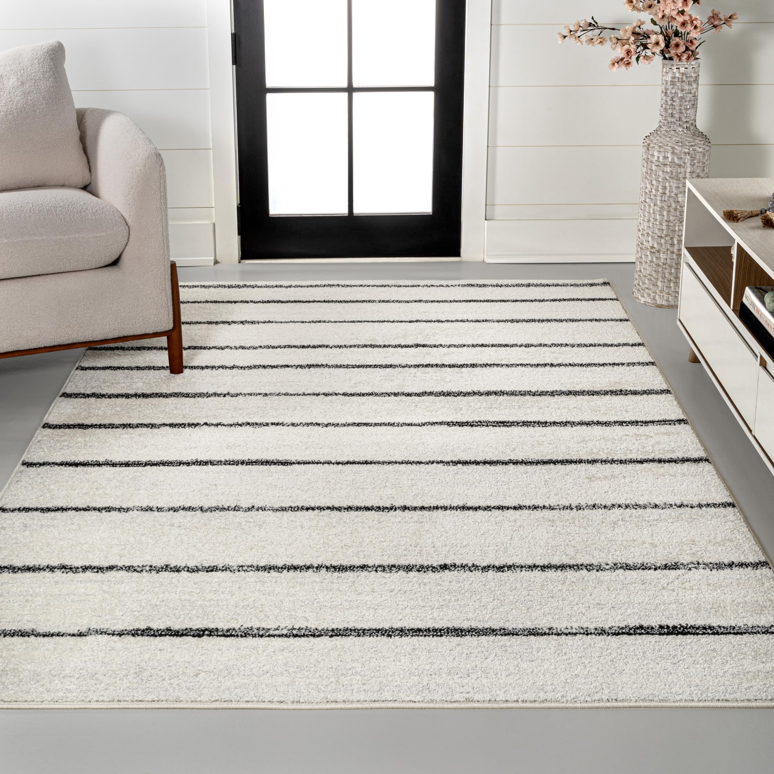 Photo 1 of JONATHAN Y Williamsburg Minimalist Stripe Cream/Black Indoor Area Rug, 3x5, Contemporary, Modern, Easy-Cleaning for Living Room, Bedroom, Kitchen, Pet Friendly, Non-Shedding (MOH201D-3)