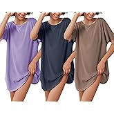 Ekouaer 3 Pack Women's T-shirt Nightgown Waffle Knit Short Sleeve Sleepshirts Casual Cover Ups S-XXXL
