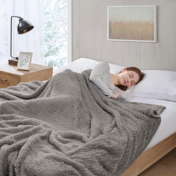 WOOLRICH BURLINGTON BERBER BLANKET SUPER SOFT, COZY LIGHTWEIGHT COVER WITH LUXURIOUS VELVET BINDING, MODERN TRENDY ALL SEASON BEDSPREAD BEDDING-SET, TWIN: 66X90, GREY