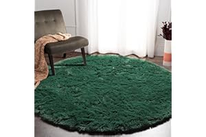 ONASAR Deep Green Round Area Rug 4x4, Soft Bedroom Circle Rugs for Kids Girls Teen Room, Cute Furry Plush Shaggy Carpet for Baby Nursery Living Room Playroom Dorm Home Decor