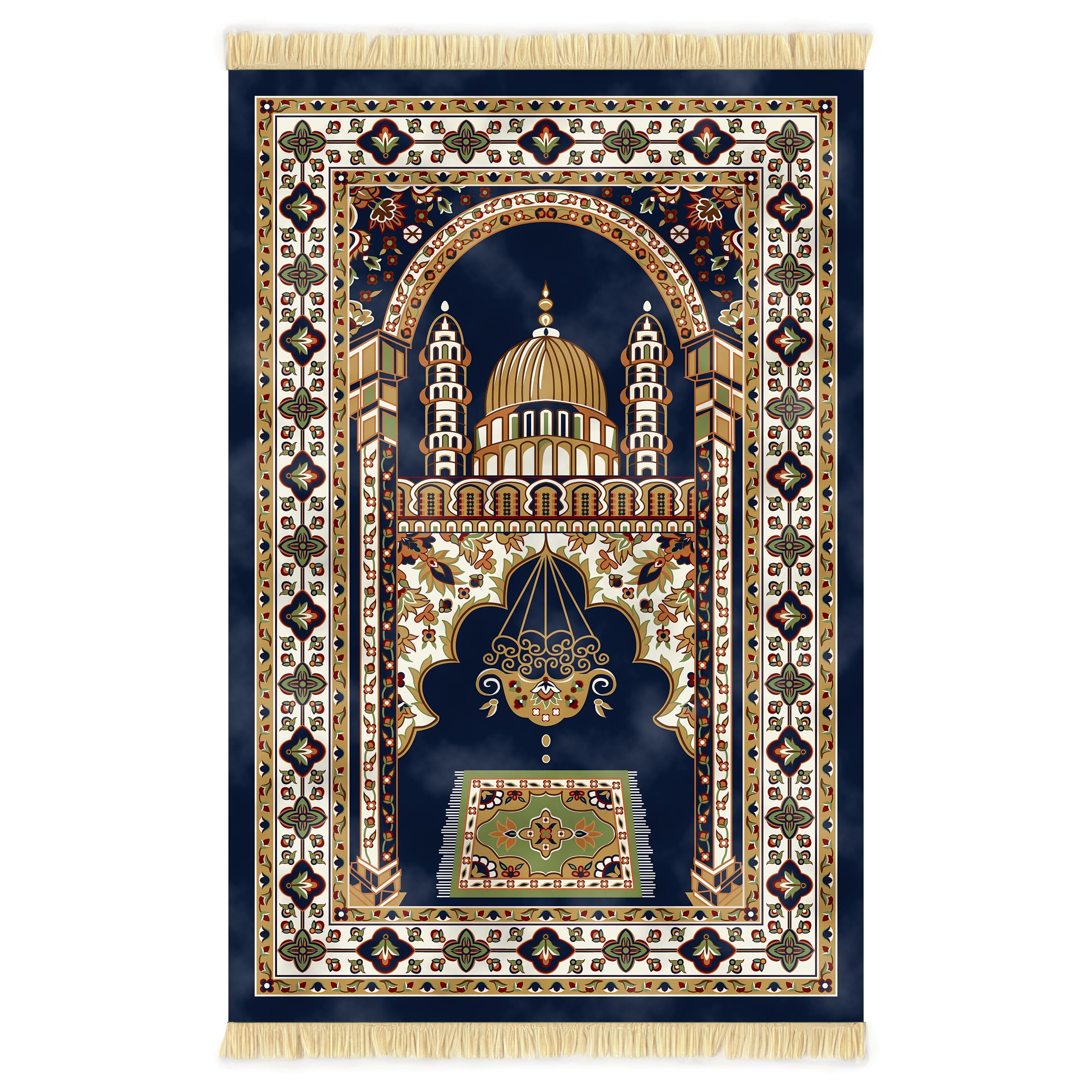 Nicoman Muslim Prayer Rug with Elegant Design | Janamaz | Sajadah | Soft Islamic Carpet Mat, Thick Velvet Fabric (Blue)