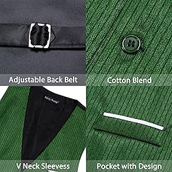 Barry.Wang Mens Green Formal Vest Striped V-neck