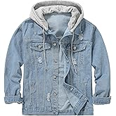 DOSLAVIDA Men's Distressed Denim Jacket Unisex Button Down Jean Coat Casual Long Sleeve Trucker Hooded Jackets Outwear
