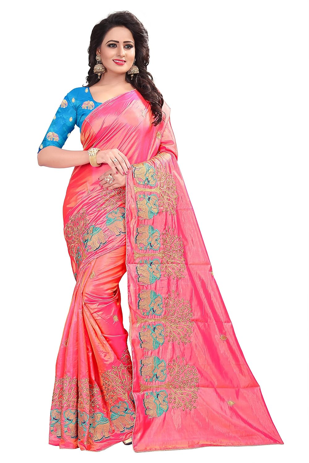 ecolors fab women's silk saree with blouse piece