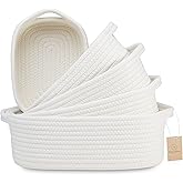 NaturalCozy 5-Piece Rectangle Storage Basket Set- Natural Cotton Rope Woven for Organizing! Small Basket for Montessori, Baby Nursery, Dog Toy Baskets, Cat Toy Box, Bathroom Organization Bin